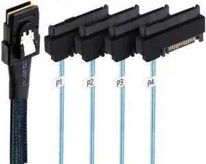 SF-091-0.5M Internal 36 Pin Mini SAS SFF-8087 Host to 4 SFF-8482 Target SAS Hard Disk and SATA Power Cable 50cm