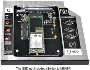 MSATA NGFF B/M-key SSD to Slimline SATA 13Pin Caddy Case for 9.5mm Universal Laptop CD / DVD-ROM Bay SA-025
