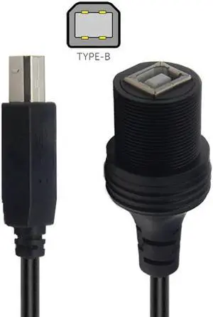 U2-022-1.0M 1m Waterproof Dustproof 480Mbps USB2.0 Standard B Type Male to Female Extension Data Power Cable Car Panel Mount Design