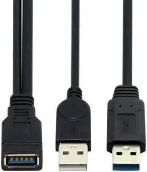 U3-065 Black USB 3.0 Female to Dual USB Male Extra Power Data Y Extension Cable for 2.5" Mobile Hard Disk