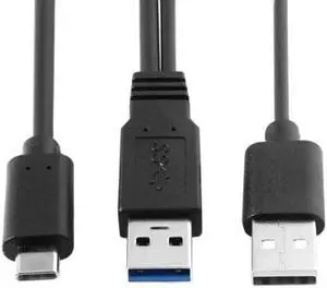 UC-125 Type-C USB-C to USB 3.0 MaleUSB 2.0 Dual Power Data Y Cable for LaptopHard Disk