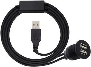 U2-024-1.0M 1m Waterproof Dustproof 480Mbps USB2.0 Type-A Male to Dual Female Hub Extension Data Power Cable Car Panel Mount Design