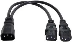 PW-037 Single C14 to Dual C13 5-13R Short Power Y Type Splitter Adapter Cable Cord