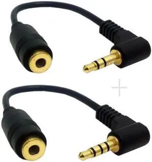 CA-008+045 1Set 3/4 Poles Audio Stereo 90 Degree Right Angled 3.5mm Male to Female Extension Cable
