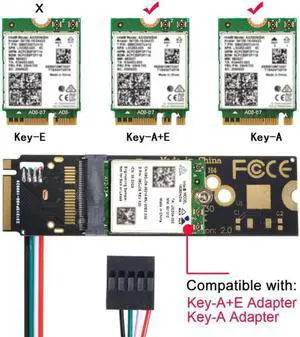 Wireless NGFF A/E-Key WiFi Card to M.2 NGFF Key-M NVME SSD Adapter for AX200 Wifi 6 Bluetooth 5.1