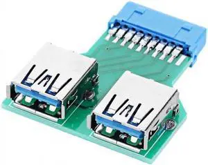 U3-079 Dual USB 3.0 A Type Female to Motherboard 20/19 Pin Box Header Slot Adapter PCBA U3-079 Dual USB 3.0 A Type Female to Motherboard 20/19 Pin Box Header Slot Adapter PCBA