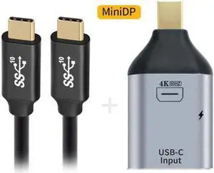UC-054-MDP+UC-134-2.0M 100W 10Gbps CableUSB-C Type C Female Source to Mini Displayport DP Sink HDTVPD Power Adapter 4K 60hz 1080p for PhoneLaptop