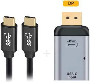 UC-054-DPF+UC-134-2.0M 100W 10Gbps CableUSB-C Type C Female Source to Displayport DP Sink HDTVPD Power Adapter 4K 60hz 1080p for PhoneLaptop