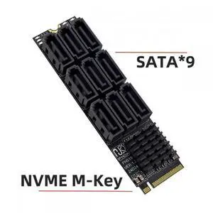 NGFF NVME M-Key PCI Express M.2 to 9 Ports SATA 3.0 6Gbps Adapter Converter Hard Drive Extension Card 2280 for NAS Computer