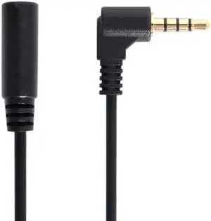 90 degree right angled 3.5mm 4 poles Audio Stereo Male to Female Extension Cable 10cm Black