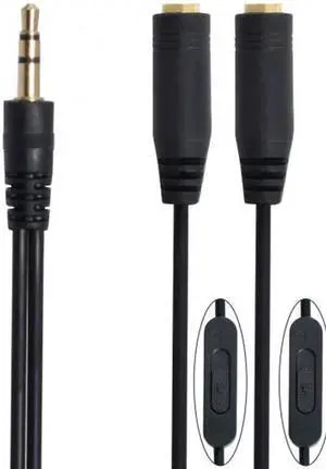 Black 3.5mm Stereo Male to Double 3.5mm Female Audio Headphone Y Splitter Cable with Volume Switch Black 3.5mm Stereo Male to Double 3.5mm Female Audio Headphone Y Splitter Cable with Volume Switch