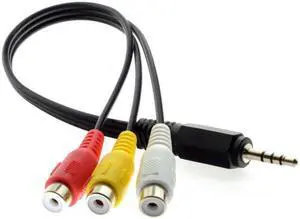 3.5mm 1/8" Male Stereo Car AUX to 3 RCA AV Female Cord Audio Video Composite Cable 20cm