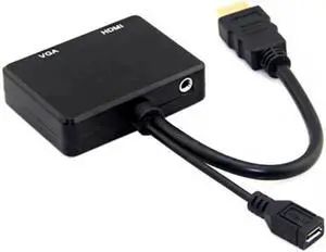 HDMI to VGA & HDMI Female Splitter with Audio Video Cable Converter Adapter For HDTV PC Monitor