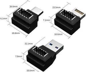 3pcs USB 3.1 Front Panel Header Female Type-E to Male Type-A & Type-C USB-C Motherboard Extension Data Angled Adapter 3pcs USB 3.1 Front Panel Header Female Type-E to Male Type-A & Type-C USB-C Motherboard Extension Data Angled Adapter