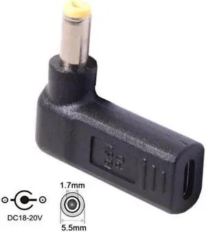 USB 3.1 Type C USB-C to DC 19V 5.5*1.7mm Adapter PD Emulator Trigger 90 Degree Angled Yellow for Delippo Acer Laptop
