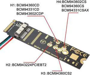 BCM94360CD BCM94360CS BCM943602CS BCM94360CS2 WiFi Card to M.2 NGFF Key-M NVME SSD Adapter