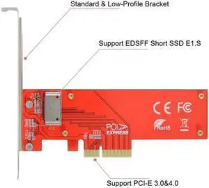 PCI-E4.0 4X Host Adapter to NVMe Ruler 1U GEN-Z EDSFF Short SSD E1.S Carrier Adapter