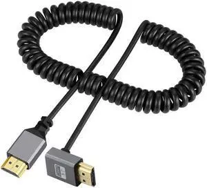 HDMI 2.0 Male to HDMI Male 4K 60hz Stretch Coiled Cable Up Angled 90 Degree for HDTV Computer Laptop Monitor