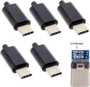 DIY 24pin USB Type C USB-C Male OTG Host Type 5.1k Resistor with Black Housing Cover UC-210-BK DIY 24pin USB Type C USB-C Male OTG Host Type 5.1k Resistor with Black Housing Cover UC-210-BK