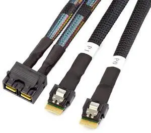 MINI SAS HD SFF-8643 8I to 2X Slimline SAS SFF-8654 4I connection cable MINI SAS HD SFF-8643 8I to 2X Slimline SAS SFF-8654 4I connection cable