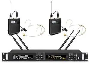 Wireless one-to-two true diversity microphone for stage performances, wedding ceremonies, speeches, with headband and clip for long-distance use. One against two Wireless one-to-two true diversity microphone for stage performances, wedding ceremonies, speeches, with headband and clip for long-distance use. One against two