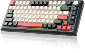 Y75 Wireless Mechanical Keyboard,75% Hot Swappable Custom Keyboard with Knob,RGB Backlit, PBT Keycaps,2.4GHz/USB-C/BT5.0 Mechanical Gaming Keyboards(Black&Red,Milk Switch)