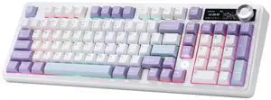 AJAZZ AK980 Mechanical Keyboard with Smart Display & Knob,98% Wireless Keyboard Tri-Mode BT/2.4G/USB-C, Hot Swappable, PBT Keycaps, with RGB Light for Win & Mac(Purple,Murad Switch)