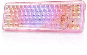 X71 Wireless Hot Swappable Transparent Mechanical Keyboard with Clear Keycaps, 68% Layout, BT5.0/2.4G/USB-C Gasket Mount Wireless RGB Backlit for Windows/Mac(Crystal Ice Switch,Pink)