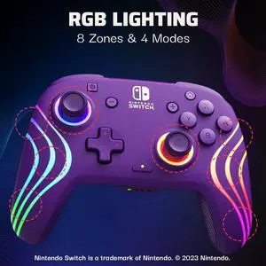 Afterglow Wave Wireless RGB Gaming Controller - Nintendo Switch/Switch Lite/Switch - OLED Model, Nintendo Switch 2, LED Lighting, Rechargeable Battery - Purple