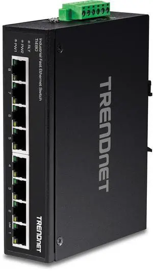8-Port Industrial Fast Ethernet DIN-Rail Switch, TI-E80, 8 x Fast Ethernet Ports, IP50 Rated, Extreme Temperature Operating Range, 1.6Gbps Switching Capacity, Lifetime Protection