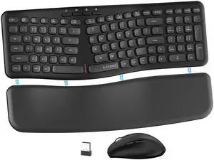 Ergonomic Wireless Keyboard and Mouse Combo, Split Design with Detachable Wrist Rest, 2.4G Full Size Ergo Computer Keyboard Set for Programmers/Office, Compatible with Windows/Mac/PC/Laptop
