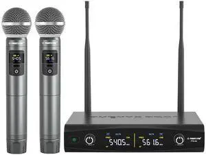 Wireless Microphone System, Metal Wireless Mic Set, Handheld Cordless Dynamic Microphones for Singing, Karaoke, Church, 2x30 UHF Tunable Frequencies,200 ft Range (PTU-52-2H)
