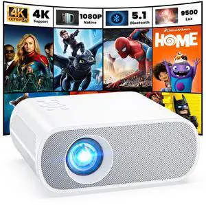 Projector, Native 1080P Full HD Bluetooth Projector with Speaker, 9500 Lumens Outdoor Portable Movie Mini Projector Compatible with Laptop, Smartphone, TV Stick, Xbox, PS5