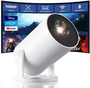 Mini Projector with WiFi and Bluetooth - Built-in Apps, Smart Portable Projector with 180° Rotation, Auto Keystone, Support 1080P, Compatible with HDMI/USB/TV Stick/Smartphone/Laptop