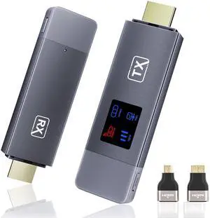 2025 Upgraded Wireless HDMI Transmitter and Receiver, 4K Decode 1080P@60Hz Ultra HD Video Output, LED Display, Plug&Play 5G+2.4G for Video and Audio to Monitor from PC/Projector/TV Box