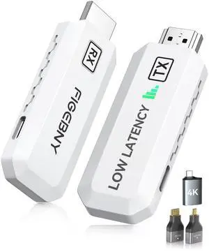 Wireless HDMI Transmitter and Receiver 4K Decode 1080P Output Ultra Low Latency, Plug&Play 2.4G/5G Portable Extender, 165FT HD Display Adapter for TV Box/PC/Laptop/Projector/DV/Camera White