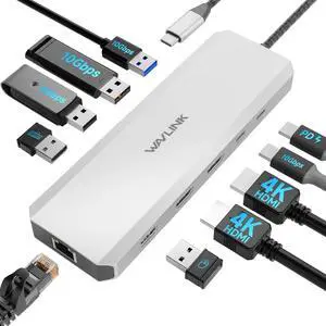 Laptop Docking Station,  10Gbps Docking Station with Dual HDMI, 100W PD in, 10Gbps USB-A/C 3.2, 5Gbps USB-A, USB2.0, Gigabit Ethernet for Dell/HP/Lenovo etc, Windows Systerm Computer Only