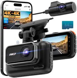 4K+4K Dash Cam Front and Rear, 5G Wi-Fi 64GB SD Card Included, STARVIS Dash Camera for Cars, 3 Inch IPS Screen, Dual Channel HDR Night Vision, 24H Parking Mode, 170° Wide Angle, G-Sensor