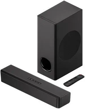 2.1 Compact Sound Bars for TV with Subwoofer, HDMI ARC/Bluetooth 5.0/Optical/AUX/RCA Connection, Remote Control, Adjustable Bass, Wall Mountable  P15, 140W, 16 inch, Black