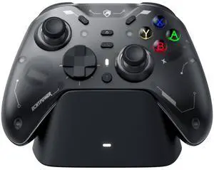 EP04 Wireless PC Controller with TMR Joysticks & Dual Hall Triggers, Multi-Platform Gamepad for PC/Switch/Switch2/iOS/Android, 4-Motor Vibration, Smart Charging Dock, One-Click ABXY Switch