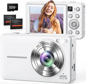 Digital Camera, 4K 64MP Cameras for Photography, Point and Shoot Digital Camera with Auto Focus, Dual Camera, Flash, 16X Zoom, Anti Shake, 32GB Card, Compact Vlogging Camera for Teens, Adults Digital Camera, 4K 64MP Cameras for Photography, Point and Shoot Digital Camera with Auto Focus, Dual Camera, Flash, 16X Zoom, Anti Shake, 32GB Card, Compact Vlogging Camera for Teens, Adults