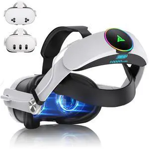RGB VR Headset for Oculus/Meta Quest 3/3S Head Strap with 10000mAh Battery, Rechargeable Elite Strap Extend 4-6H Playtime and Adjustable for VR Headset Compatible with Quest 3/3S Accessories