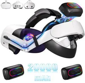 20000mAh Dual Magnetic Battery Head Strap Compatible with Meta Oculus Quest 2/3/3S, Cool RGB Battery Pack & Easy to Replace Extend VR Playtime-Premium Comfort & Adjustable, Reduce Facial Stress