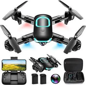 Drone with Camera, Foldable Drone for Beginners with 1080P Camera, Upgrade Altitude Hold, Circle/Rotating/Waypoint Fly, 3D Flip, One Key Start, 3 Speed Mode, 2 Batteries
