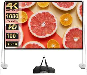 Outdoor Projector Screen with Stand 100 Inch: Portable Projection Screen 16:10 4K HD Outdoor Movie Screen with Carry Bag for Home Backyard Theater