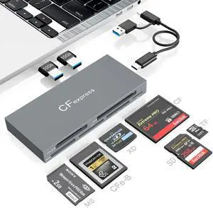 8 in 1 CFexpress Type B Card Reader with 2 10Gb USB, USB3.2 Gen2 10Gbps CF Express Reader hub for CFexpress Type B/SD/TF/CF/XD/MS/USB, CFexpress Adapter Hub Read 6 Cards and 2USB Simultaneously 8 in 1 CFexpress Type B Card Reader with 2 10Gb USB, USB3.2 Gen2 10Gbps CF Express Reader hub for CFexpress Type B/SD/TF/CF/XD/MS/USB, CFexpress Adapter Hub Read 6 Cards and 2USB Simultaneously