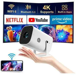 Built-in APPS & Electric Focusing & Auto KeystoneMini Projector With Wifi And Bluetooth, 1080P Portable Projector, Movie Projector for Bedroom, Supports Smartphones/TV Stick/iPad/PS5/Laptop/HDMI/USB