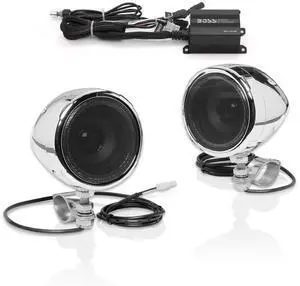 MC420B 3 Inch Motorcycle Speakers and Amplifier Audio Sound System  Class D Compact Amplifier, Weatherproof, Volume Control, ATV UTV Compatible, For Stereo, Tweeters