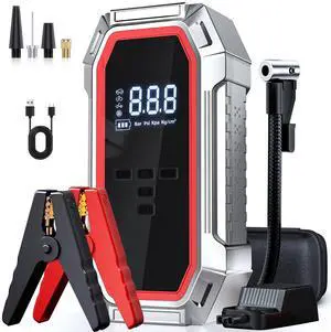 Jump Starter with Air Compressor, 5000A Peak Car Battery Jump Starter(9.0 Gas/8.0L Diesel), 160PSI 12V Jump Box Car Battery Jumper Starter Portable with Jumper Cables, LED Lights, LCD Display