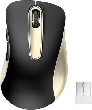 2.4G Wireless Mouse, 1400 DPI Computer Mice with USB Receiver, Portable Wireless USB Battery Powered Cordless Mouse for Laptop, PC, Desktop, 5 Buttons (Black Gold)
